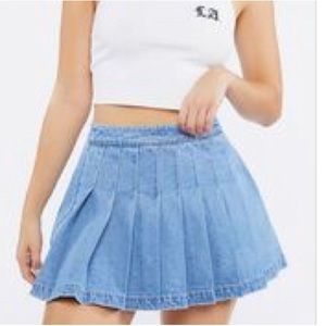 forever 21 pleated denim mini skirt